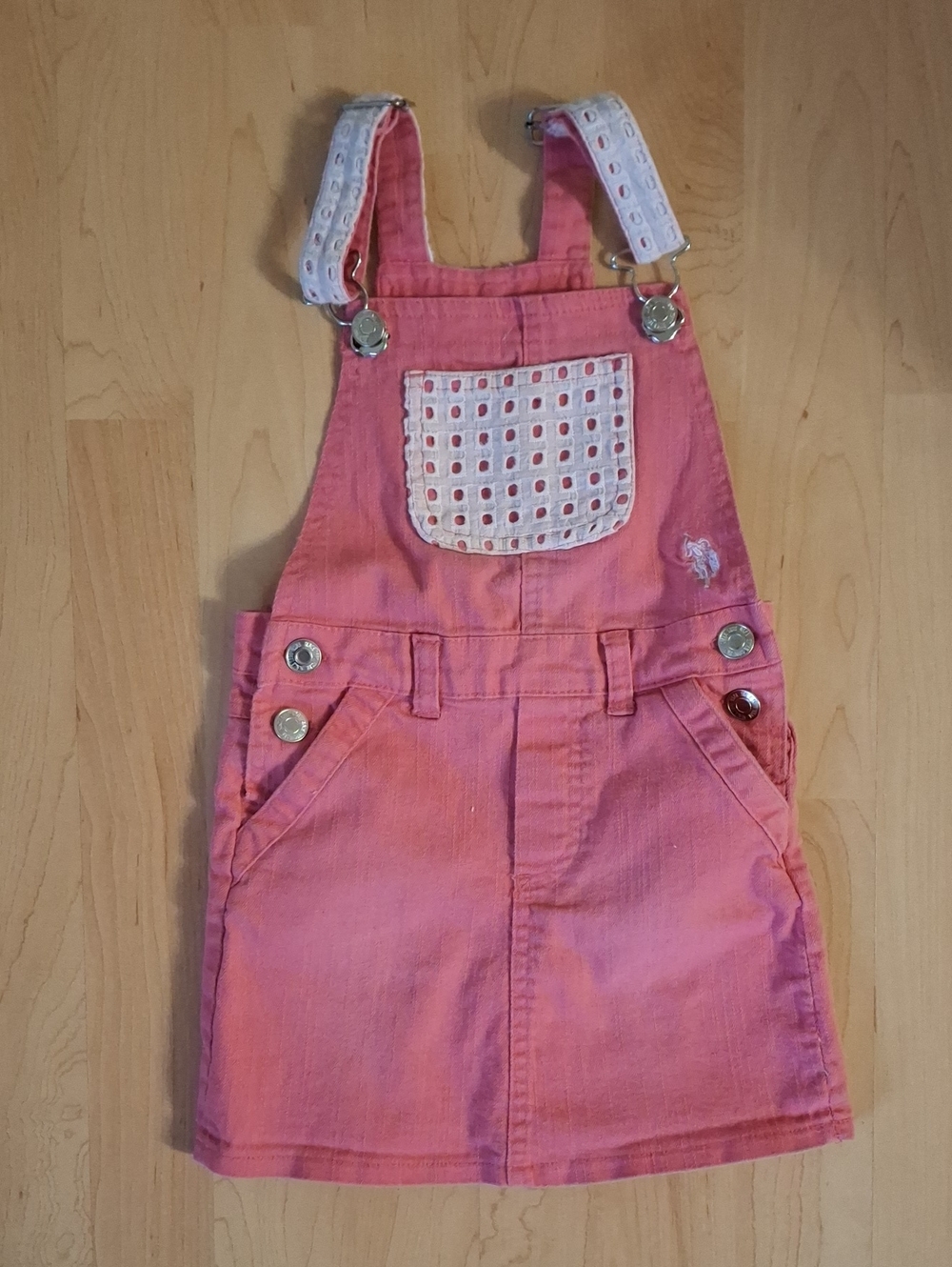 U.S. Polo Assn. Pink Girls Overall Skirt Jumper with Eyelet Details Size 5/6